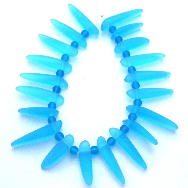 CLEARANCE Ocean Blue Glass Spikes, Sea Glass Style, Round Spacer Beads, Spike Beads, Round Beads, Bead Supply, Free Form Spike