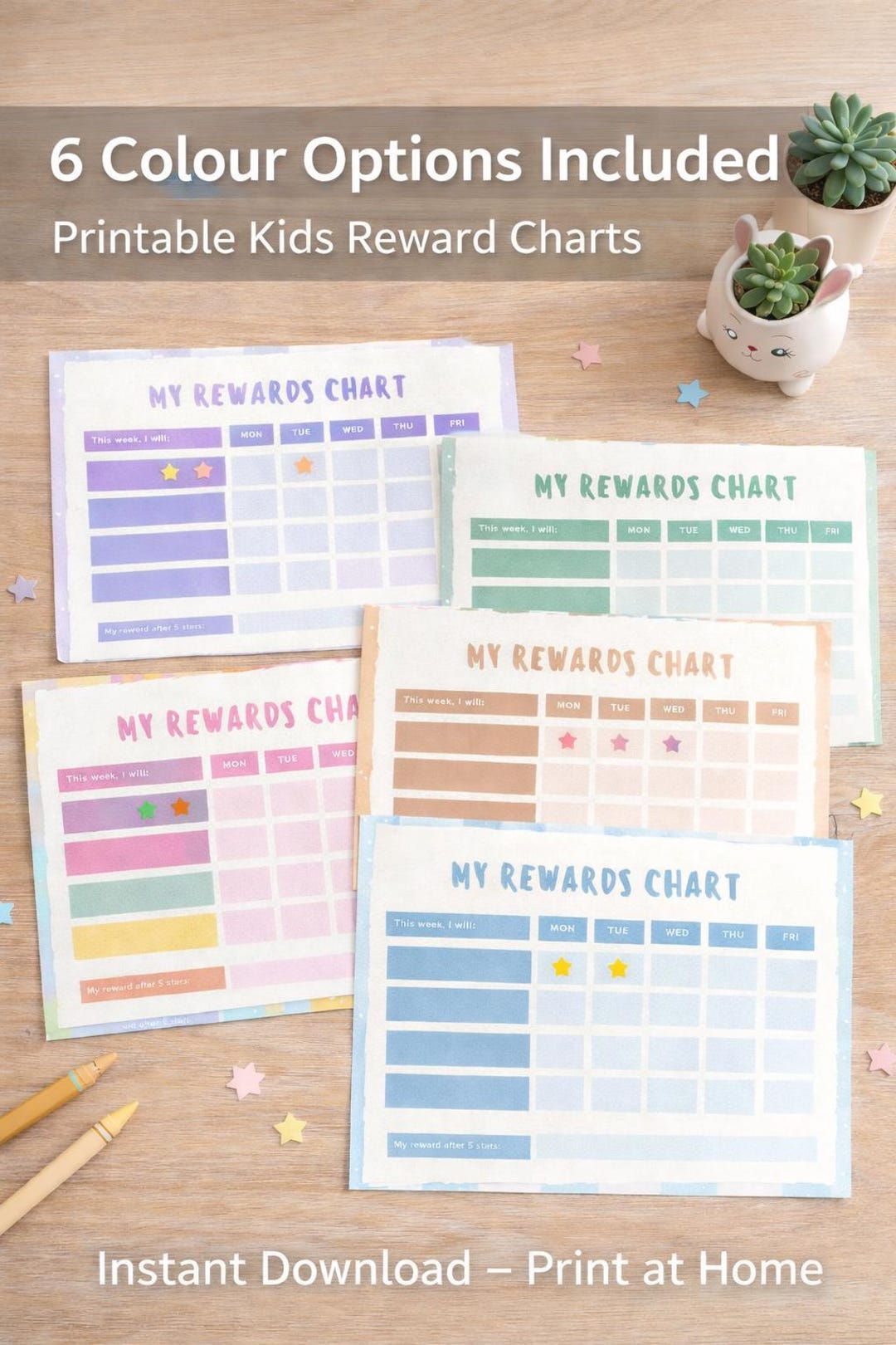 Kids Reward Chart Printable | Weekly Star Chart, Pastel Colors (instant ...