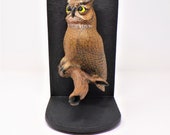 wood carved bird art great horned owl sculpture for wall hanging or on a table, one of a kind, signed by artist wildlife art