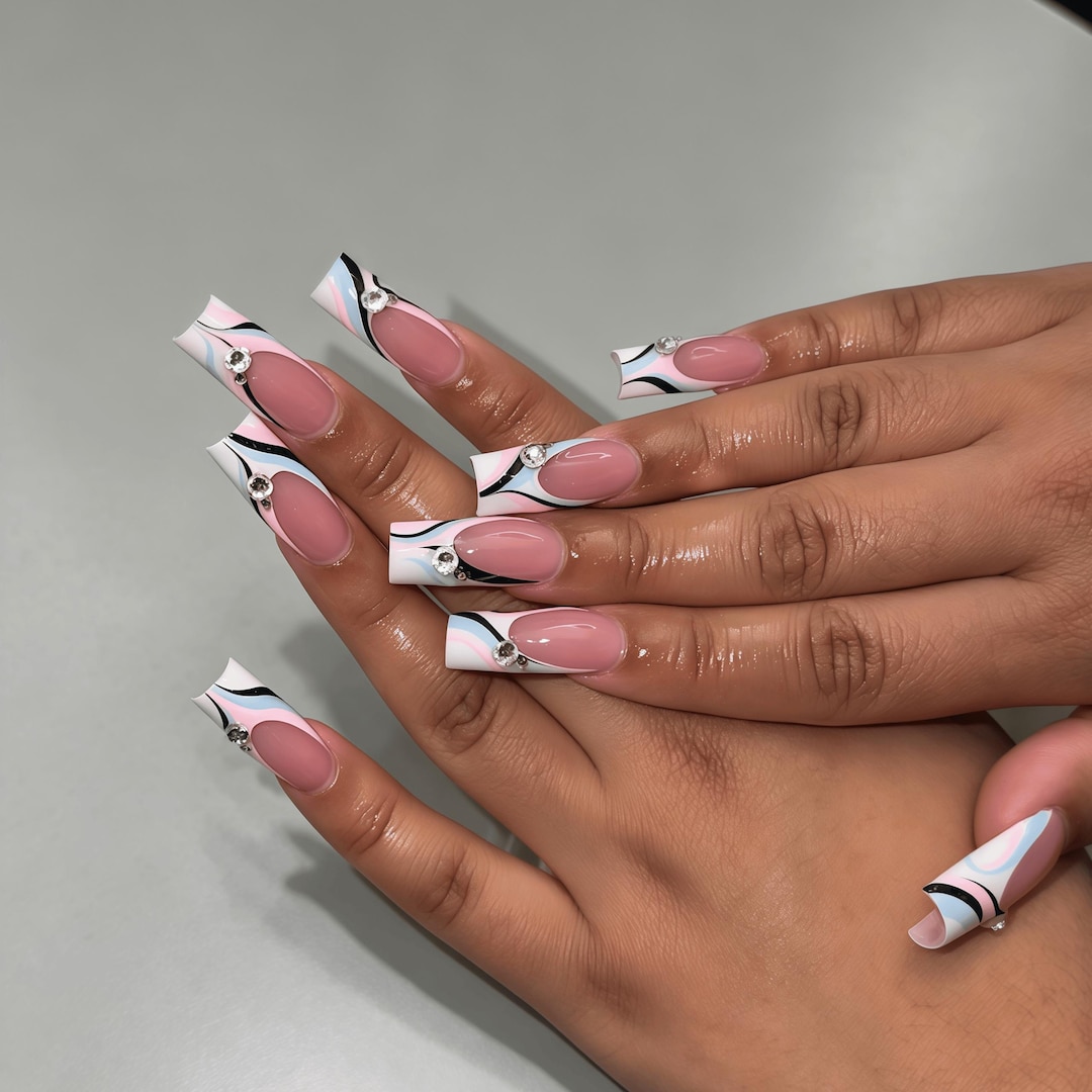 Faux ongles à coller personnalisés, effet marbre tourbillonnant, motif ...