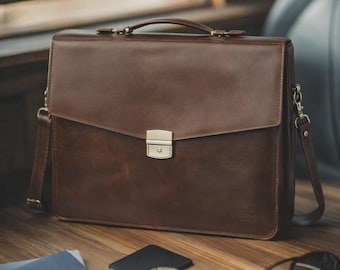 Vintage Style Leather Laptop Bag with Retro Finish | 16 Inch UK (Carry Bag)
