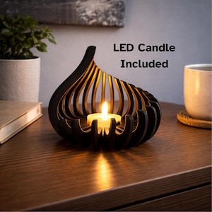 LED Flame Tealight Holder - Modern Sculptural Candle Lantern for Cozy Home Decor