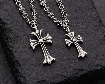 CH 925 Sterling Silver classic Cross necklace, Vintage Gothic Couple Chain,Y2K Minimalist necklace,Unisex Punk Jewelry, Gift for Her/Him