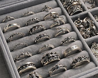 CH vintage klassisk ring, 925 sterlingsilver korsparring, gotisk punk neutral band, Y2K minimalistisk ring, klassisk korsring, present till honom