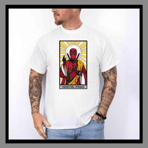 Marvel Jesus Grappige Avengers Deadpool | Uniseks T-shirt romper met capuchon | Premium DTF-print | Retro vintage esthetiek | Cadeau| TE273 afbeelding 1