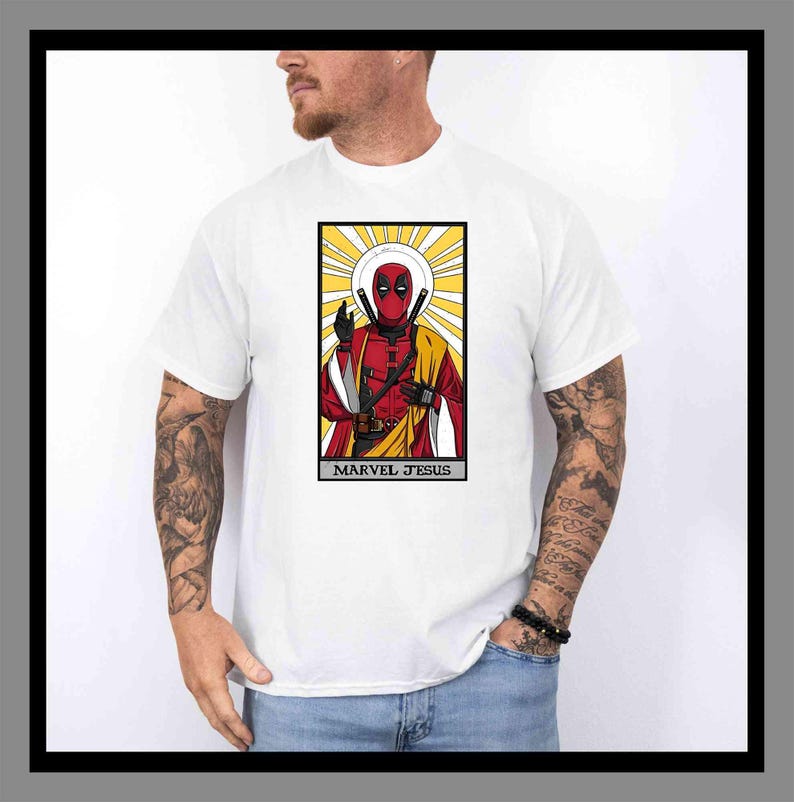 Marvel Jesus Grappige Avengers Deadpool | Uniseks T-shirt romper met capuchon | Premium DTF-print | Retro vintage esthetiek | Cadeau| TE273 afbeelding 1