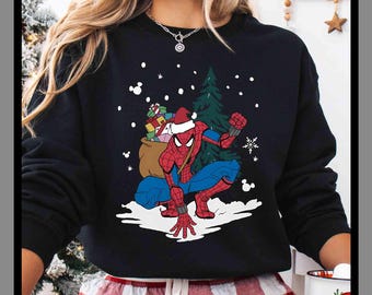 Fête d'enfants de Noël araignée Spiderman | T-shirt unisexe sweat à capuche barboteuse | Impression DTF premium | Esthétique vintage rétro | Cadeau| TE465