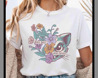 Sorta sucré Sorta effrayant Halloween | T-shirt unisexe sweat à capuche barboteuse | Impression DTF premium | Esthétique vintage rétro | Cadeau| TE463