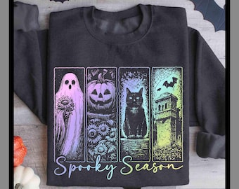 Citrouille fantôme d'Halloween Spooky Season | T-shirt unisexe sweat à capuche barboteuse | Impression DTF premium | Esthétique vintage rétro | Cadeau| TE469
