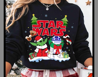 Yoda BB8 de Noël Star Wars | T-shirt unisexe sweat à capuche barboteuse | Impression DTF premium | Esthétique vintage rétro | Cadeau| TE487