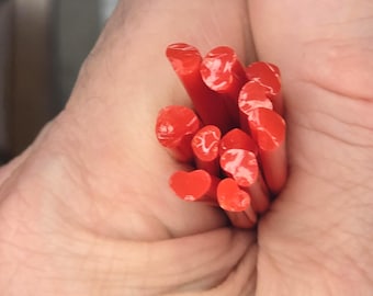 Heart Murrini Rods, Handmade Red Opalescent Bullseye Murrine, COE 90 Millefiori Fusing Supplies
