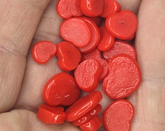 Pre-Cut Heart Murrini Slices, Tomato Red Opalescent Bullseye Glass, COE 90 Fusing Supplies