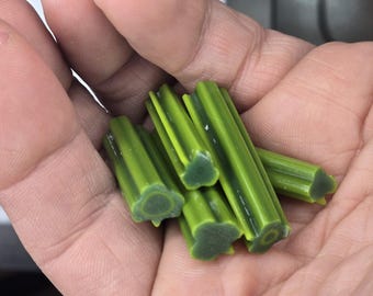 Handmade Shamrock Glass Murrini Cane, Green Clover Millefiori for Fusing (COE 90)