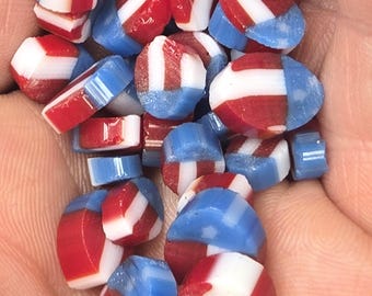 American Flag Ovate Shaped | Easter Egg | Flower Petals | Glass Murrini Murrine Millefiori Slices | COE 90 Fusing Supplies