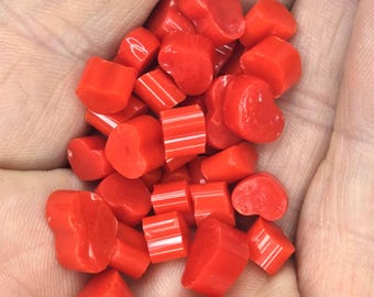 Hand Pulled Heart Murrini Slices, Red Opalescent Bullseye Glass Fusing Supplies