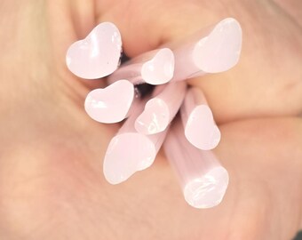 Pink Heart Glass Murrini Cane, Handmade Opalescent Bullseye Murrine, COE 90 Millefiori Fusing and Kilnforming Supplies - Sold by Weight