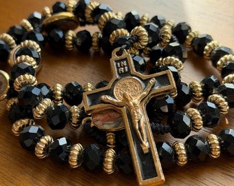 Black Gold Five Decade Rosary Saint Benedict Crucifix Catholic Prayer Beads Handmade