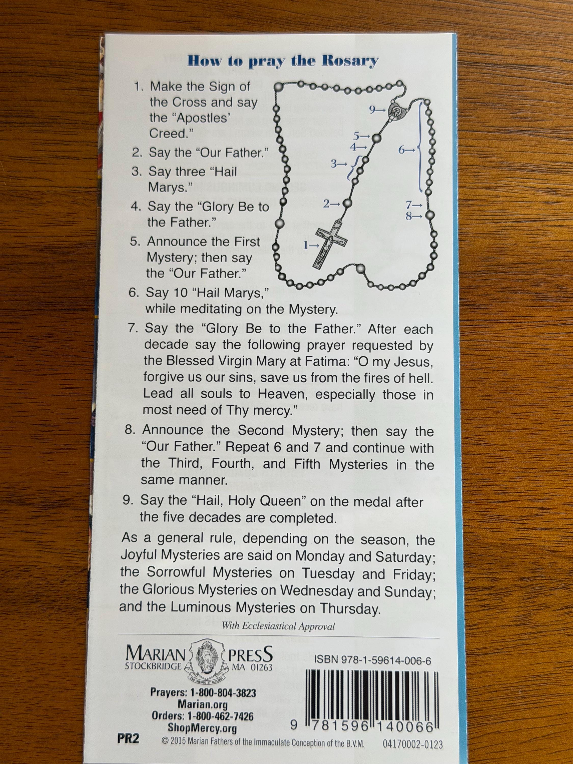 Pray the Rosary Daily Catholic Pamphlet Rosary Prayer Guide Folded ...