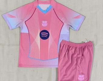 Barcelona Pink Edition Kids Soccer Kit – Barca Kids Football Set, Jersey and Shorts, Gift for Boys and Girls