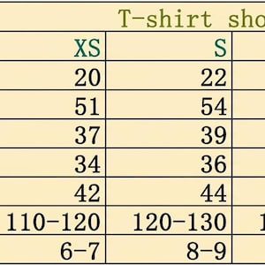 May include: A size chart for T-shirt shorts sets, with measurements in centimeters. The chart includes sizes from XXXS to XL, detailing clothes length, waist, trouser length, hips, height, and age range in years.