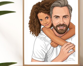 Custom Family Portrait: Personalized Gift for Him, Dad Birthday Gift, Drawing from Photo
