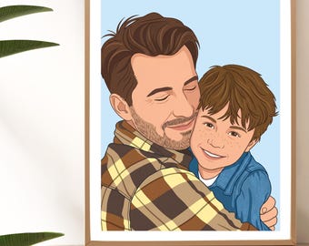 Custom Cartoon Portrait: Personalized Gift for Husband, Father Birthday Gift, Drawing from Photo