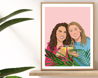Custom Friend Portrait: Cartoon Illustration from Photo, Personalized Birthday Gift for Sister