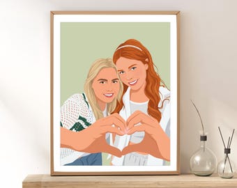 Custom Friend Portrait from Photo: Personalized Friendship Gift for Bestie, Birthday Present for Friends