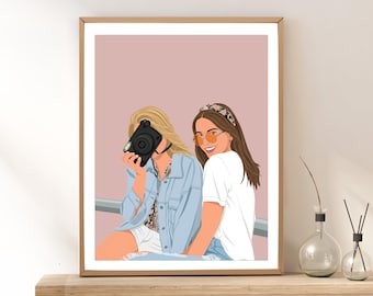 Custom Best Friend Portrait from Photo: Personalized Friendship Gift, Digital Portrait for Besties