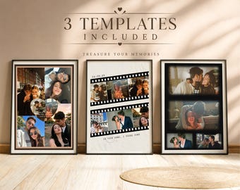 Couple Canva Template Bundle: 3 Editable Photo Collage Templates, Romantic Memory Collage