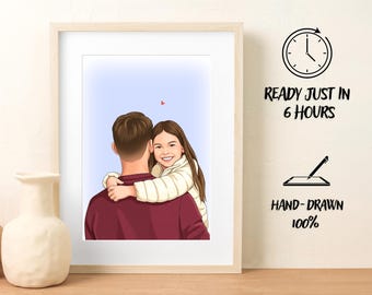 Custom Cartoon Portrait Illustration, Personalized Gift for Dad, Portrait from Photo, Hand Drawn