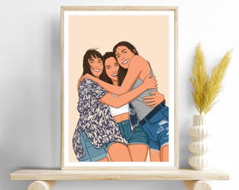 Custom Friend Portrait: Personalized Friend Birthday Gift, Cartoon Illustration, Drawing from Photo