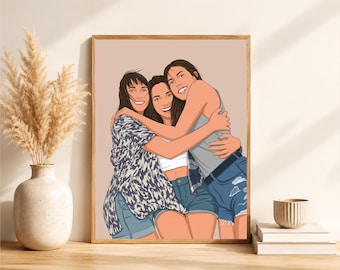 Custom Friend Group Portrait: Personalized Friendship Gift, Portrait from Photo
