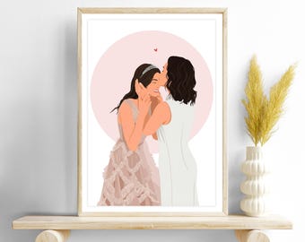 Personalized Mother and Bride Portrait, Custom Wedding Dawing, Unique Mother Daughter Gift, Hand Drawn