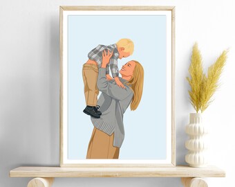 Custom Portrait from Photo: Personalized Gift for Grandma, Mothers Day Gift, Hand Drawn Illustration