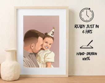 Custom Fathers Day Gift, Personalized Gift for Dad, Portrait from Photo, Hand Drawn