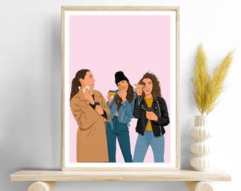 Custom Friend Portrait: Cartoon Illustration from Photo, Personalized Gift for Sister, Friend Group