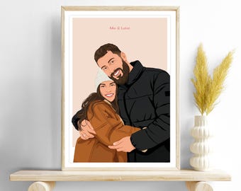 Custom Cartoon Illustration - Personalized Couple Portrait & Gift for Boyfriend, Anniversary For Him