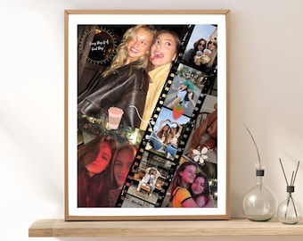 Friend Photo Collage Template Canva: Editable BFF Picture Poster, Instant Download Friendship Gift
