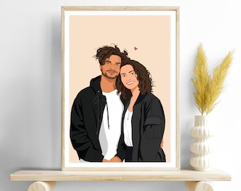 Custom Couple Portrait from Photo - Valentines Day Gift for Boyfriend/Girlfriend, Personalized Drawing