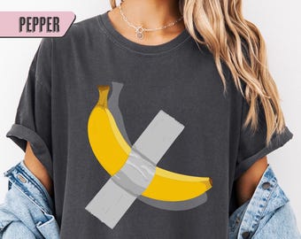 Banan tejpad på väggen komfortfärger t-shirt, rolig konst meme t-shirt, viral konst parodi t-shirt, humoristisk grafisk t-shirt, sarkastisk gåva t-shirt, unisex t-shirt