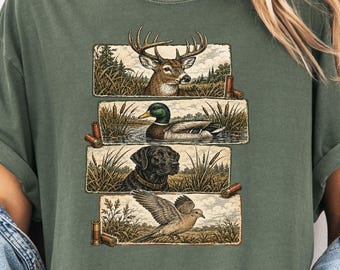 Deer Duck Dog Dove Shirt, Hunting Scenes Shirt, Outdoor Wildlife Tee, Comfort Colors Shirt, Mens Hunting Shirt, Sportsman Tee