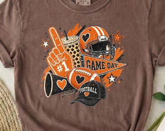 Game Day Shirt, Football Collage Tee, Orange Black Football Shirt, Comfort Colors Tee, Womens Football Shirt, Fall Sports Tee