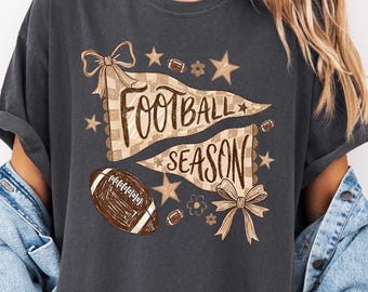 Football Season Shirt, Hand Drawn Pennant Tee, Football Bow Shirt, Comfort Colors Tee, Womens Football Shirt, Cute Game Day Tee