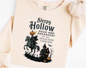 Sleepy Hollow Dead and Breakfast Sweatshirt, Headless Horseman Halloween Shirt, Spooky Halloween Crewneck, Comfort Colors Halloween Tee