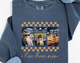 Funny Cat Baseball Shirt, I Live Here Now Tee, Cat Lover Gift, Baseball Game Day Shirt, Funny Cat T-Shirt, Orange Tabby Cat Tee