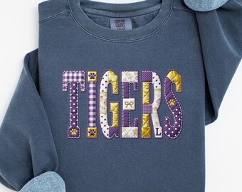 Tigers Shirt, LSU Tigers Tee, Patchwork Game Day Shirt, Tigers Fan Gift, Comfort Colors Tee, College Football Shirt, Purple Gold Tee