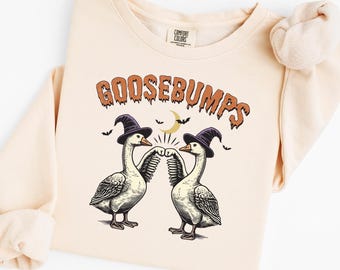 Goosebumps Halloween Sweatshirt Funny Goose Witch Hat Fist Bump Spooky Season Comfort Colors Crewneck Fall Graphic Sweatshirt Gift