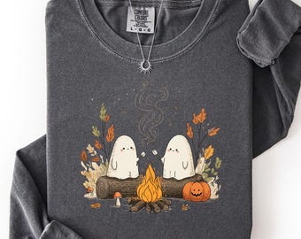 Ghost Campfire Marshmallow Sweatshirt, Cute Fall Ghost Crewneck, Cottagecore Halloween Shirt, Comfort Colors Cozy Autumn Ghost Season Gift