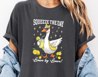 Squeeze the Day Shirt, Lemon Goose Tee, Funny Summer Tee, Lemonade Shirt, Comfort Colors Tee, Funny Gift for Her, Motivational Goose Shirt